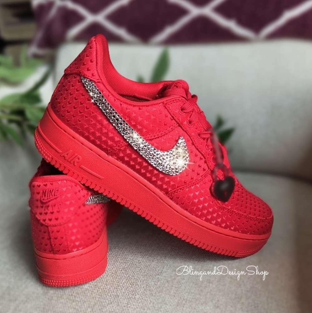 Women's Nike Air Force 1 Retro Valentine's Day Customized Sneakers With Crystals - Picture 5 of 8